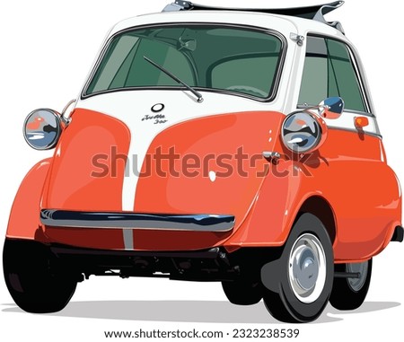 Vector. Orange small car. Antique car. Collector's car.
