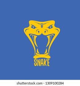 vector orange snake logo template. danger snake icon. viper orange silhouette isolated on blue