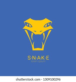 vector orange snake logo template. danger snake icon. viper orange silhouette isolated on blue