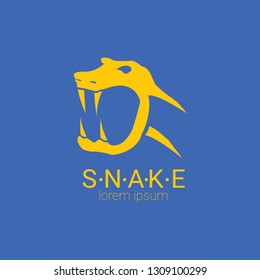 vector orange snake logo template. danger snake icon. viper orange silhouette isolated on blue