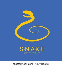 vector orange snake logo template. danger snake icon. viper orange silhouette isolated on blue