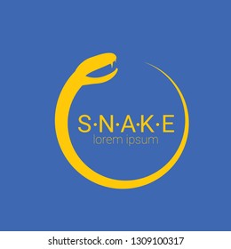 vector orange snake logo template. danger snake icon. viper orange silhouette isolated on blue