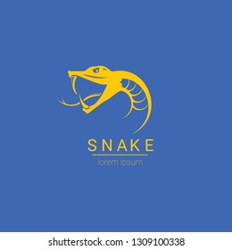 vector orange snake logo template. danger snake icon. viper orange silhouette isolated on blue