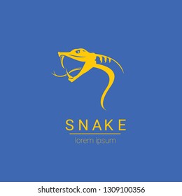 vector orange snake logo template. danger snake icon. viper orange silhouette isolated on blue