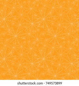 Vector orange spiderweb texture Halloween seamless repeat pattern background. Great for spooky fabric, wallpaper, giftwrap, packaging projects.
