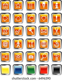 vector orange square buttons for computer and web