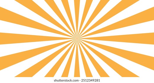 Vector orange sun rays and sunburst backdrop background. Sunbeam sunrise burst illustration with spiral sunray and striped pattern