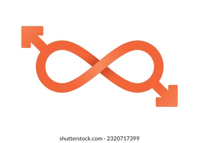 Vector orange symbol of man and man intertwined together. Symbol of homosexual relationship. Symbol of infinity. Isolated on white background
