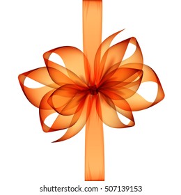 Vector Orange Transparent Bow and Ribbon Top View Close up Isolated on White Background