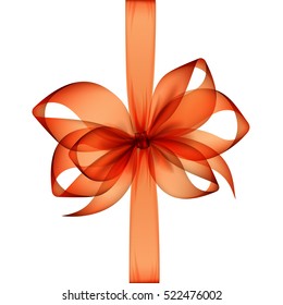 Vector Orange Transparent Bow and Ribbon Top View Close up Isolated on White Background