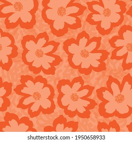 Vector Orange Two-tone Bold flowers with a textured background, seamless pattern design perfect for fashion, textiles, wallpaper, stationary, phone, tablets cases, and product packaging.