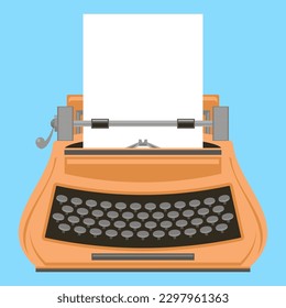 Vector Orange Typewriter Icon Isolated on Blue Background.