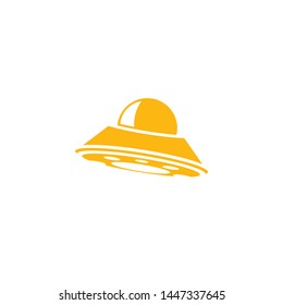 vector orange vintage Ufo flying saucer icon isolated on white background. Ufo logo or label design template. UFO day poster