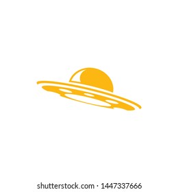 vector orange vintage Ufo flying saucer icon isolated on white background. Ufo logo or label design template. UFO day poster