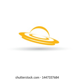 vector orange vintage Ufo flying saucer icon isolated on white background. Ufo logo or label design template. UFO day poster