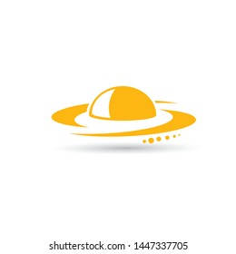 vector orange vintage Ufo flying saucer icon isolated on white background. Ufo logo or label design template. UFO day poster