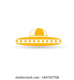 vector orange vintage Ufo flying saucer icon isolated on white background. Ufo logo or label design template. UFO day poster