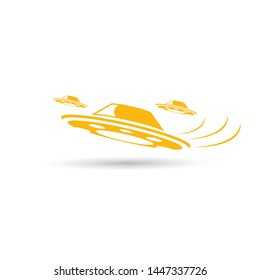 vector orange vintage Ufo flying saucer icon isolated on white background. Ufo logo or label design template. UFO day poster