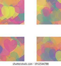 Vector Orange Violet Purple Modern Art Pattern. Blue Rainbow Yellow Pink Saint Valentine Modern Design. Hearts Transparent Confetti Print. Green Love Multicolor Romantic Wedding Background.