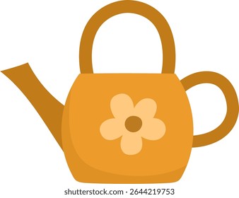 Vector orange watering can icon. Garden equipment clipart isolated on white background. Cartoon spring, summer home gardening illustration