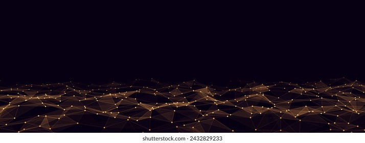 Vector orange wave with motion dots and lines. Abstract digital background. Concept connection big data. Futuristic technology backdrop.