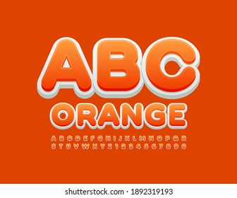 Vector Orange and White Alphabet. Bright modern Font. Creative Letters and Numbers set for Kids