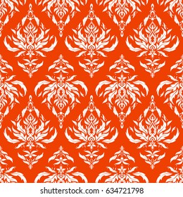 Vector orange and white damask lace ornament. Delicate intricate decorated for wedding ceremonies, anniversary, party, events.