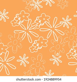 Vector orange white outlines daisy flowers, seamless pattern background, perfect for fabric, scrapbooking, wallpaper project