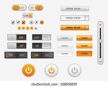 Vector orange and white web elements and power icons in different conditions