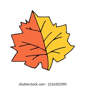 vector orange yellow autumn oak leaf. Simple illustration for kids.