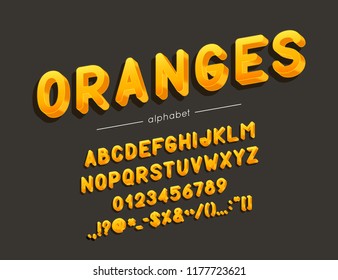 Vector Oranges font and alphabet. Type with colorful letters, numerals and symbols.