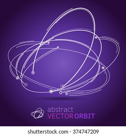 Vector orbit lines. Modern pattern with round stripes and points. Abstract crossing circle lines. Stylish lines and points technology illustration. Isolate digital elements and text template.