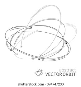 Vector orbit lines. Modern pattern with round stripes and points. Abstract crossing circle lines. Stylish lines and points technology illustration. Isolate digital elements and text template.