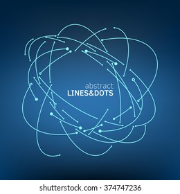 Vector orbit lines. Modern pattern with round stripes and points. Abstract crossing circle lines. Stylish lines and points technology illustration. Isolate digital elements and text template.