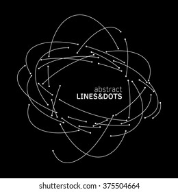 Vector orbit lines. Modern pattern with round stripes and points. Abstract crossing circle lines. Stylish lines and points technology illustration. Isolate digital elements and text template.