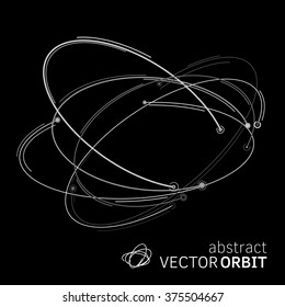 Vector orbit lines. Modern pattern with round stripes and points. Abstract crossing circle lines. Stylish lines and points technology illustration. Isolate digital elements and text template.