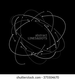 Vector orbit lines. Modern pattern with round stripes and points. Abstract crossing circle lines. Stylish lines and points technology illustration. Isolate digital elements and text template.