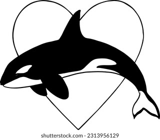 vector Orca love black and white cartoon symbol icon