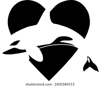 vector Orca love black and white cartoon symbol icon