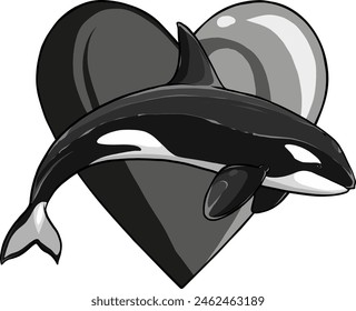 vector Orca love black and white cartoon symbol icon