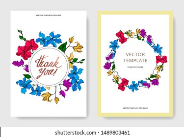 Vector Orchid floral botanical flowers. Black and white engraved ink art. Wedding background card floral decorative border. Thank you, rsvp, invitation elegant card illustration graphic set banner.