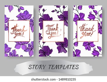 Vector Orchid floral botanical flowers. Black and white engraved ink art. Wedding background card decorative border. Thank you, rsvp, invitation elegant card illustration graphic set banner.