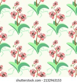 Vector - orchids seamless pattern  with leaves, watercolor illustration.