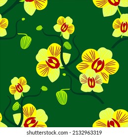 Vector - orchids seamless pattern  with leaves, watercolor illustration.