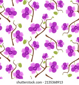 Vector - orchids seamless pattern  with leaves, watercolor illustration.