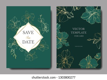 Vector Orcid botanical flower. Wild spring leaf isolated. Engraved ink art. Wedding background card floral decorative border. Thank you, rsvp, invitation elegant card illustration graphic set banner.