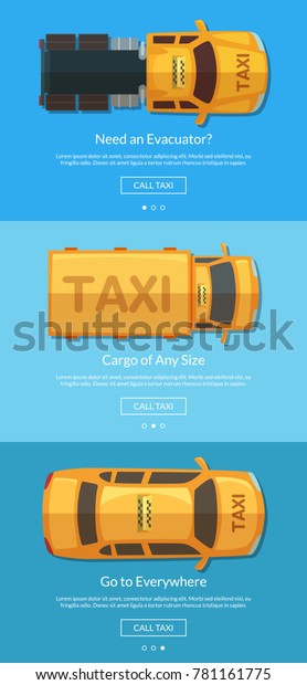 Vector order
taxi app screens with different taxi cars top view, transportation
cargo and evacuator
banners