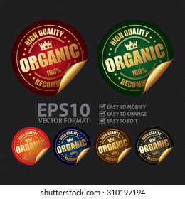 Vector : Organic 100% High Quality Recommended Infographics Peeling Sticker, Label, Icon, Sign or Badge