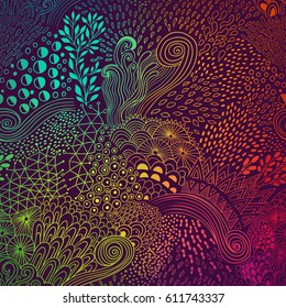 Vector organic abstract background, botanical motif, freehand doodles pattern.