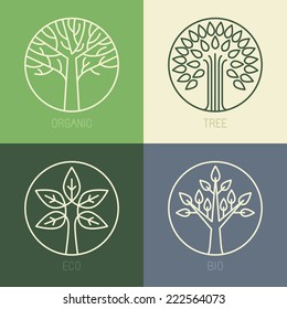 Vector organic badges - outline circle monograms and logos -ecology and bio design elements